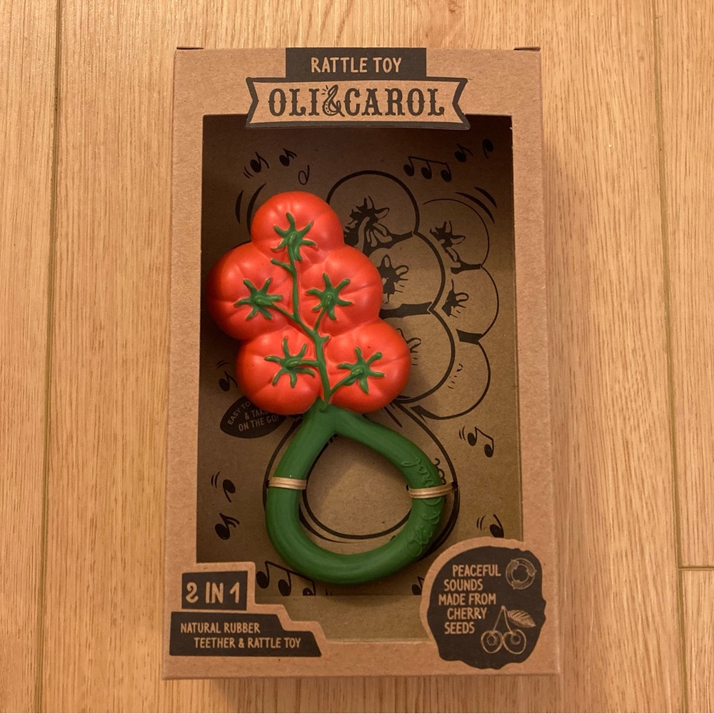 Brand New Oli & Carol Natural Tomato Rattle Toy for Baby